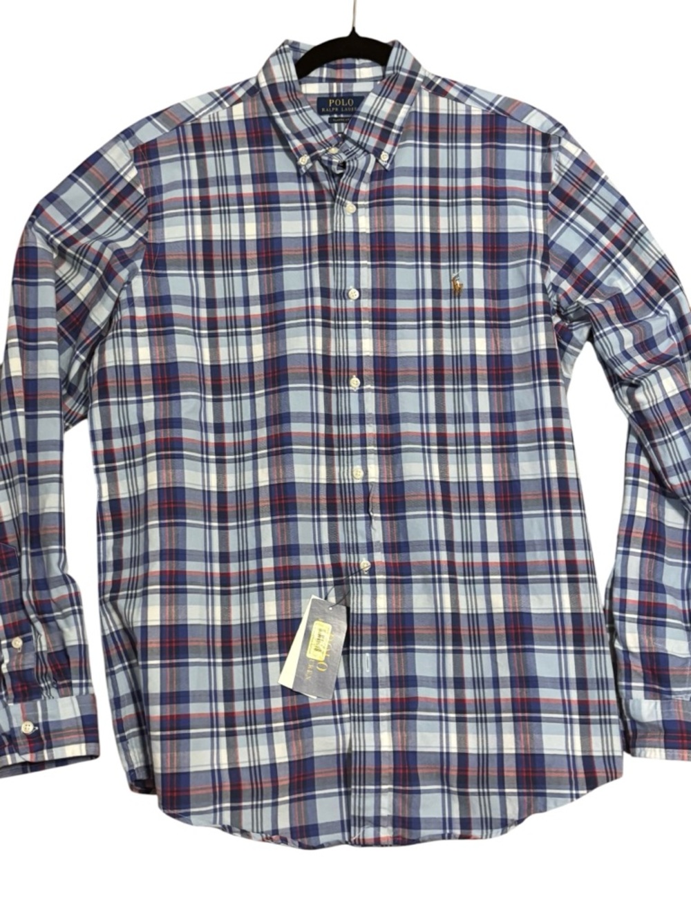 Ralph Lauren Men's Blue White Red Plaid Button-Down Shirt Lg NWT Flesh Pony Logo